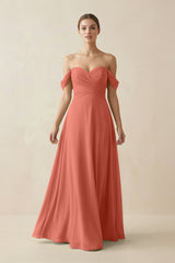 A-Line Off-the-Shoulder Chiffon Bridesmaid Dress in Wild Rose - KISS BRIDAL BRIDESMAID DRESSES