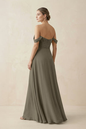 A-Line Off-the-Shoulder Chiffon Bridesmaid Dress in Willow Green - SHE IS ME BRIDESMAID DRESSES