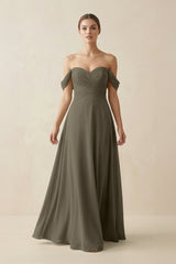 A-Line Off-the-Shoulder Chiffon Bridesmaid Dress in Willow Green - KISS BRIDAL BRIDESMAID DRESSES