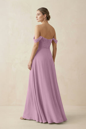 A-Line Off-the-Shoulder Chiffon Bridesmaid Dress in Wisteria - SHE IS ME BRIDESMAID DRESSES