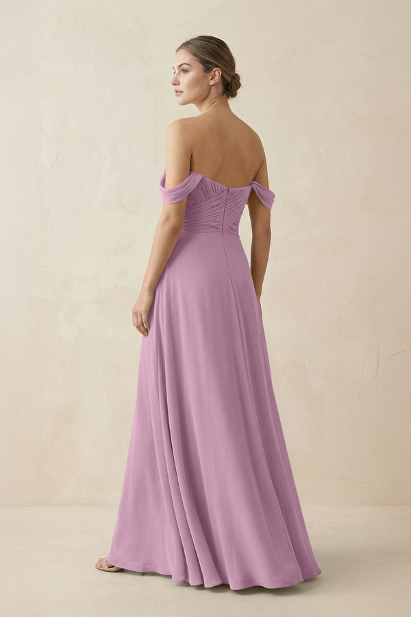 A-Line Off-the-Shoulder Chiffon Bridesmaid Dress in Wisteria - SHE IS ME BRIDESMAID DRESSES