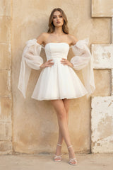 A Line Organza Long Sleeves Wedding Dress in White - KISS BRIDAL Wedding Dresses