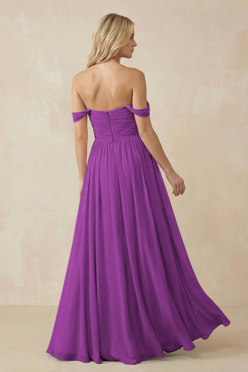 A - Line Pleated Chiffon Long Bridesmaid Dress in Amethyst - SHE IS ME Bridesmaid Dresses