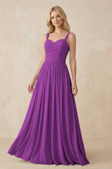 A - Line Pleated Chiffon Long Bridesmaid Dress in Amethyst - KISS BRIDAL Bridesmaid Dresses