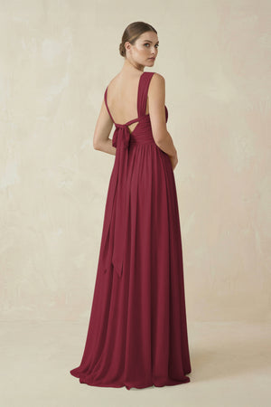 A - Line Pleated Chiffon Long Bridesmaid Dress in Berry - KISS BRIDAL Bridesmaid Dresses