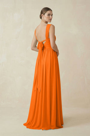 A - Line Pleated Chiffon Long Bridesmaid Dress in Cinnamon - SHE IS ME Bridesmaid Dresses