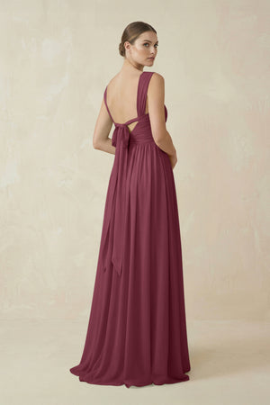 A-Line Pleated Chiffon Long Bridesmaid Dress in Desert Rose (2) | KISSBRIDAL