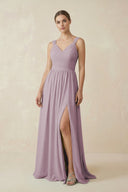 A - Line Pleated Chiffon Long Bridesmaid Dress in Dusk - SHE IS ME Bridesmaid Dresses