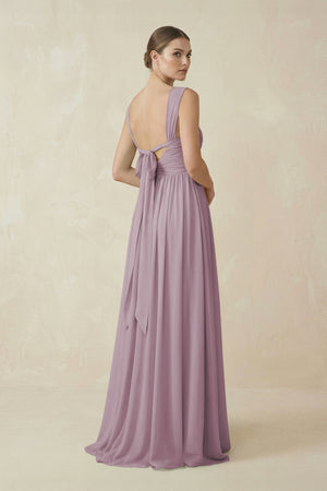A - Line Pleated Chiffon Long Bridesmaid Dress in Dusk - SHE IS ME Bridesmaid Dresses