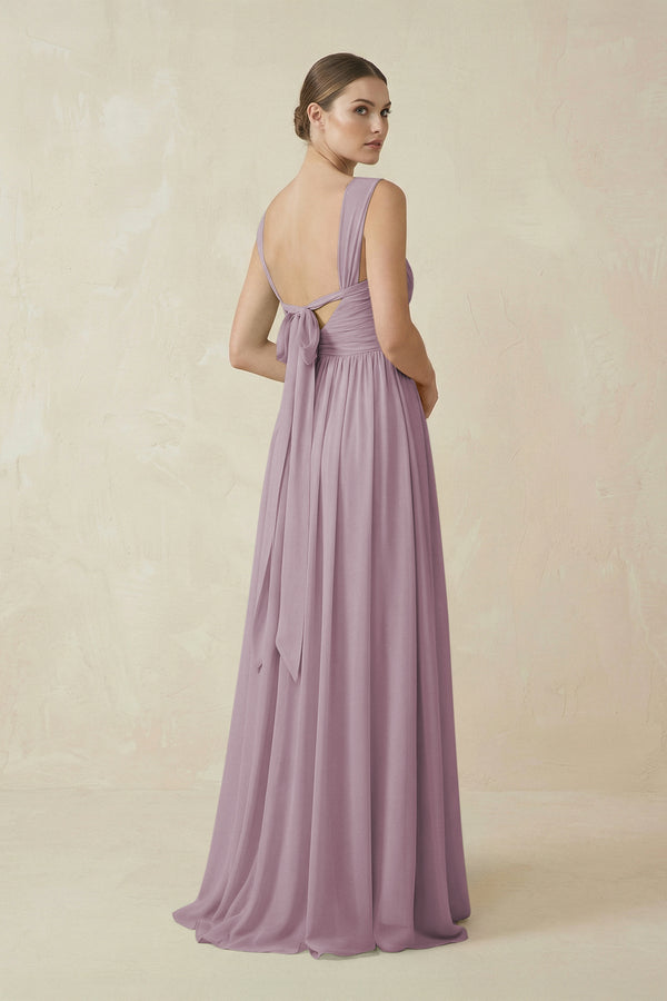 A - Line Pleated Chiffon Long Bridesmaid Dress in Dusk - SHE IS ME Bridesmaid Dresses