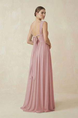 A - Line Pleated Chiffon Long Bridesmaid Dress in Dusty Rose - SHE IS ME Bridesmaid Dresses