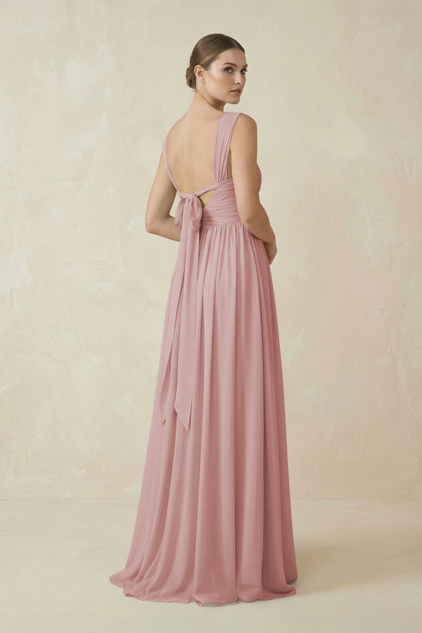 A - Line Pleated Chiffon Long Bridesmaid Dress in Dusty Rose - SHE IS ME Bridesmaid Dresses