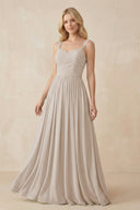A - Line Pleated Chiffon Long Bridesmaid Dress in Frost - SHE IS ME Bridesmaid Dresses