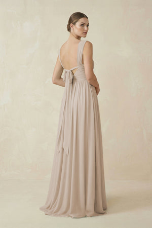 A - Line Pleated Chiffon Long Bridesmaid Dress in Frost - SHE IS ME Bridesmaid Dresses