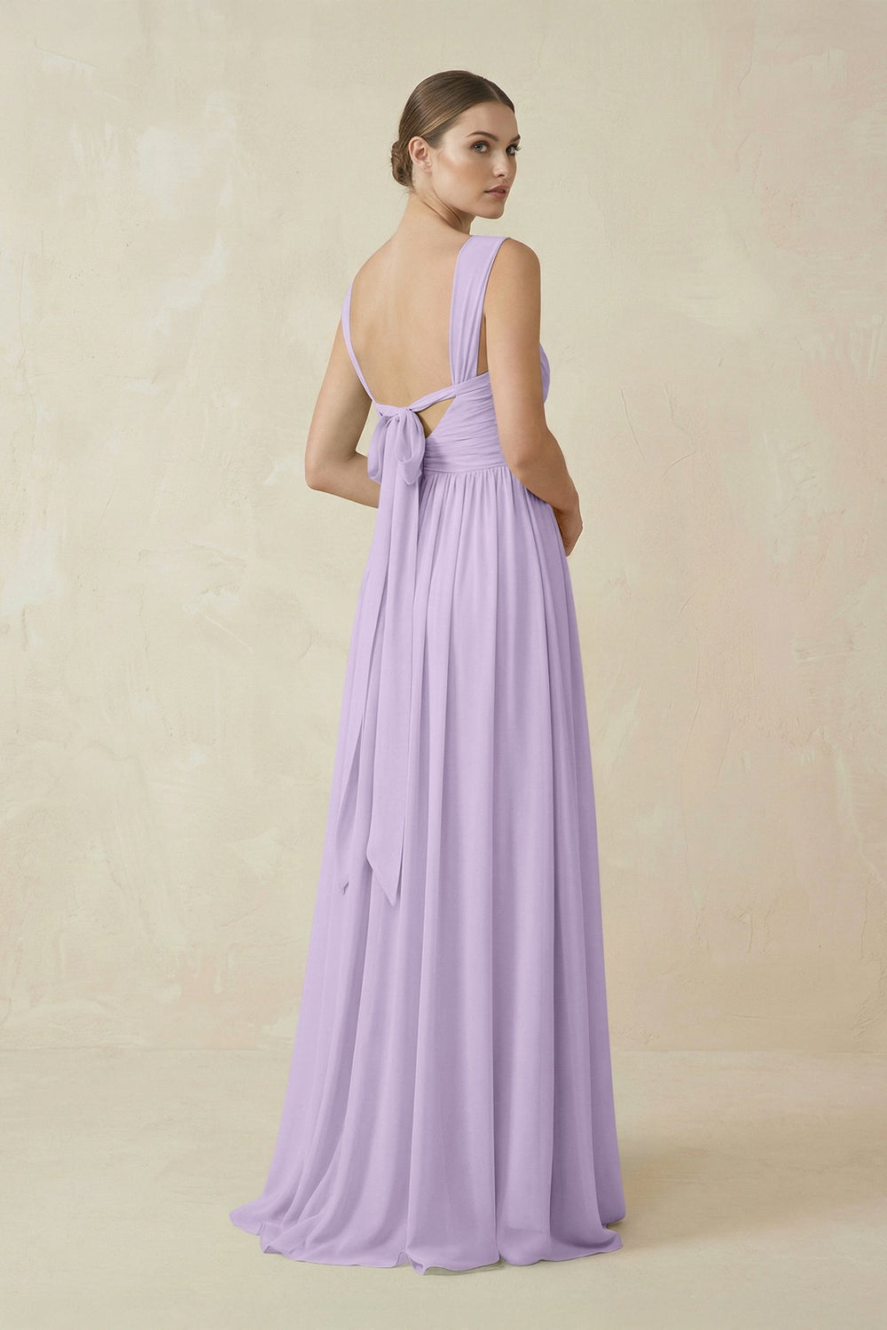 A - Line Pleated Chiffon Long Bridesmaid Dress in Lavender - SHE IS ME Bridesmaid Dresses