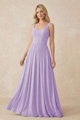 A - Line Pleated Chiffon Long Bridesmaid Dress in Lavender - KISS BRIDAL Bridesmaid Dresses