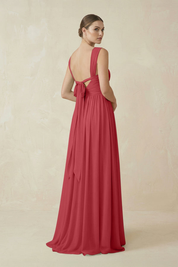 A - Line Pleated Chiffon Long Bridesmaid Dress in Merlot - SHE IS ME Bridesmaid Dresses