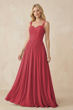 A - Line Pleated Chiffon Long Bridesmaid Dress in Merlot - SHE IS ME Bridesmaid Dresses