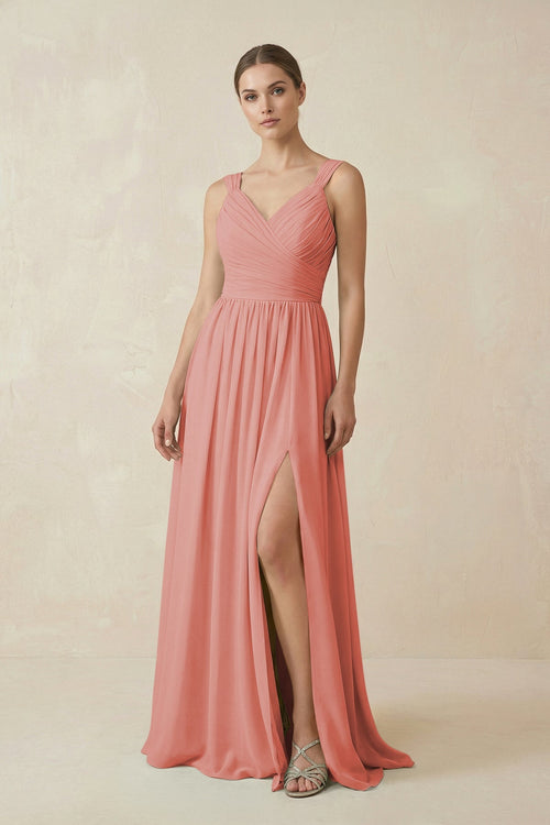 A - Line Pleated Chiffon Long Bridesmaid Dress in Mulberry - SHE IS ME Bridesmaid Dresses