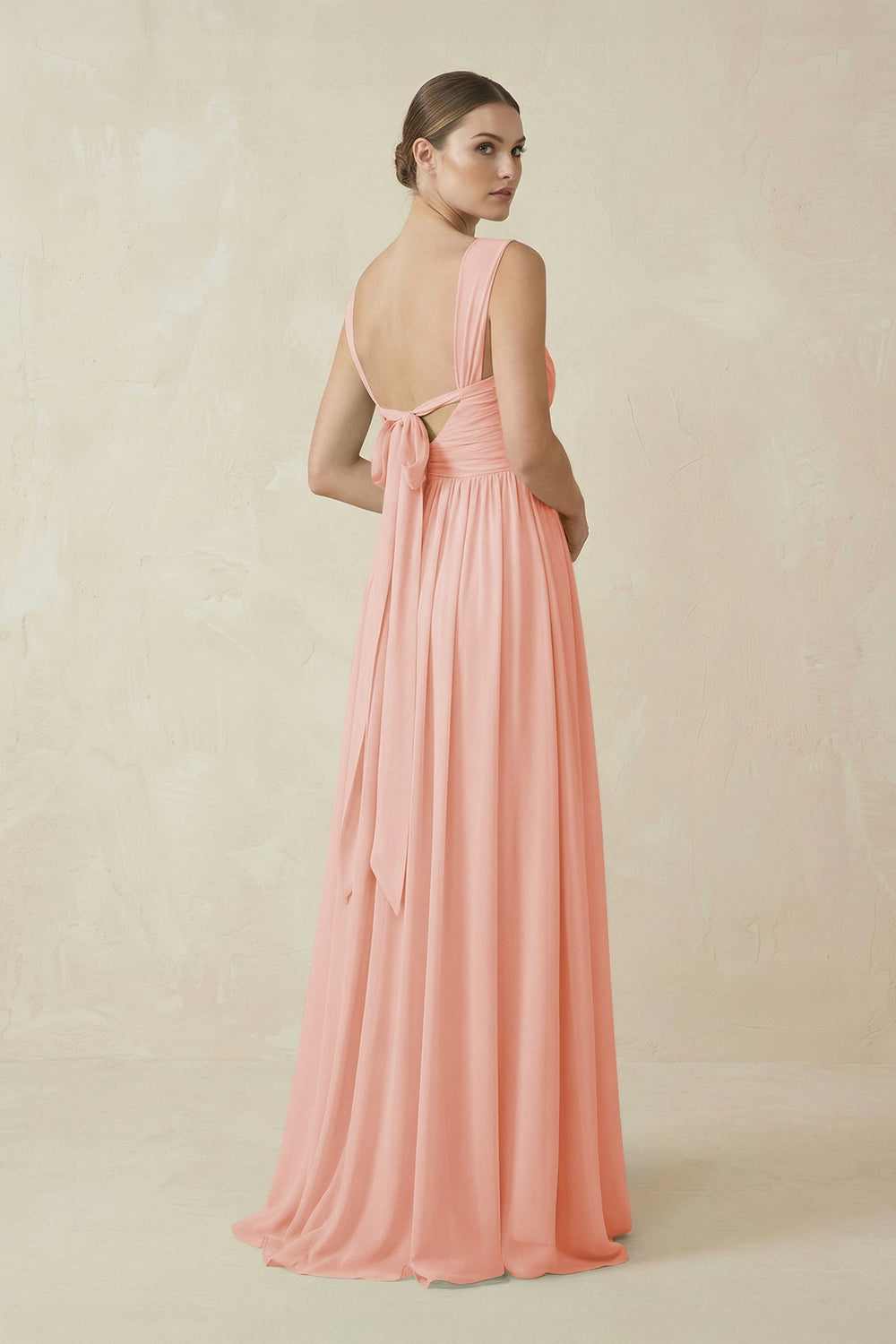 A - Line Pleated Chiffon Long Bridesmaid Dress in Rose Petal - SHE IS ME Bridesmaid Dresses