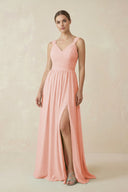 A - Line Pleated Chiffon Long Bridesmaid Dress in Rose Petal - SHE IS ME Bridesmaid Dresses