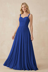 A - Line Pleated Chiffon Long Bridesmaid Dress in Royal Blue - KISS BRIDAL Bridesmaid Dresses