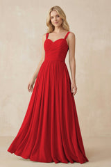 A - Line Pleated Chiffon Long Bridesmaid Dress in Ruby Red - KISS BRIDAL Bridesmaid Dresses