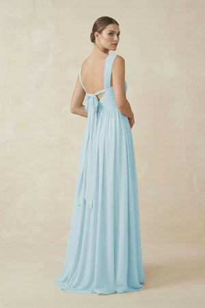A - Line Pleated Chiffon Long Bridesmaid Dress in Sky Blue - SHE IS ME Bridesmaid Dresses