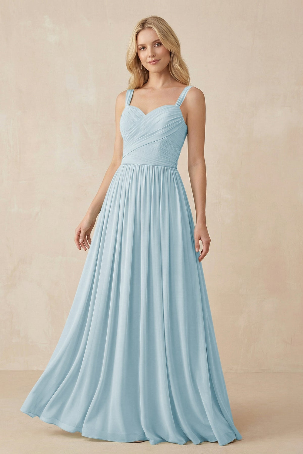 A - Line Pleated Chiffon Long Bridesmaid Dress in Sky Blue - SHE IS ME Bridesmaid Dresses