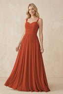 A - Line Pleated Chiffon Long Bridesmaid Dress in Spice - SHE IS ME Bridesmaid Dresses
