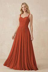 A - Line Pleated Chiffon Long Bridesmaid Dress in Spice - KISS BRIDAL Bridesmaid Dresses
