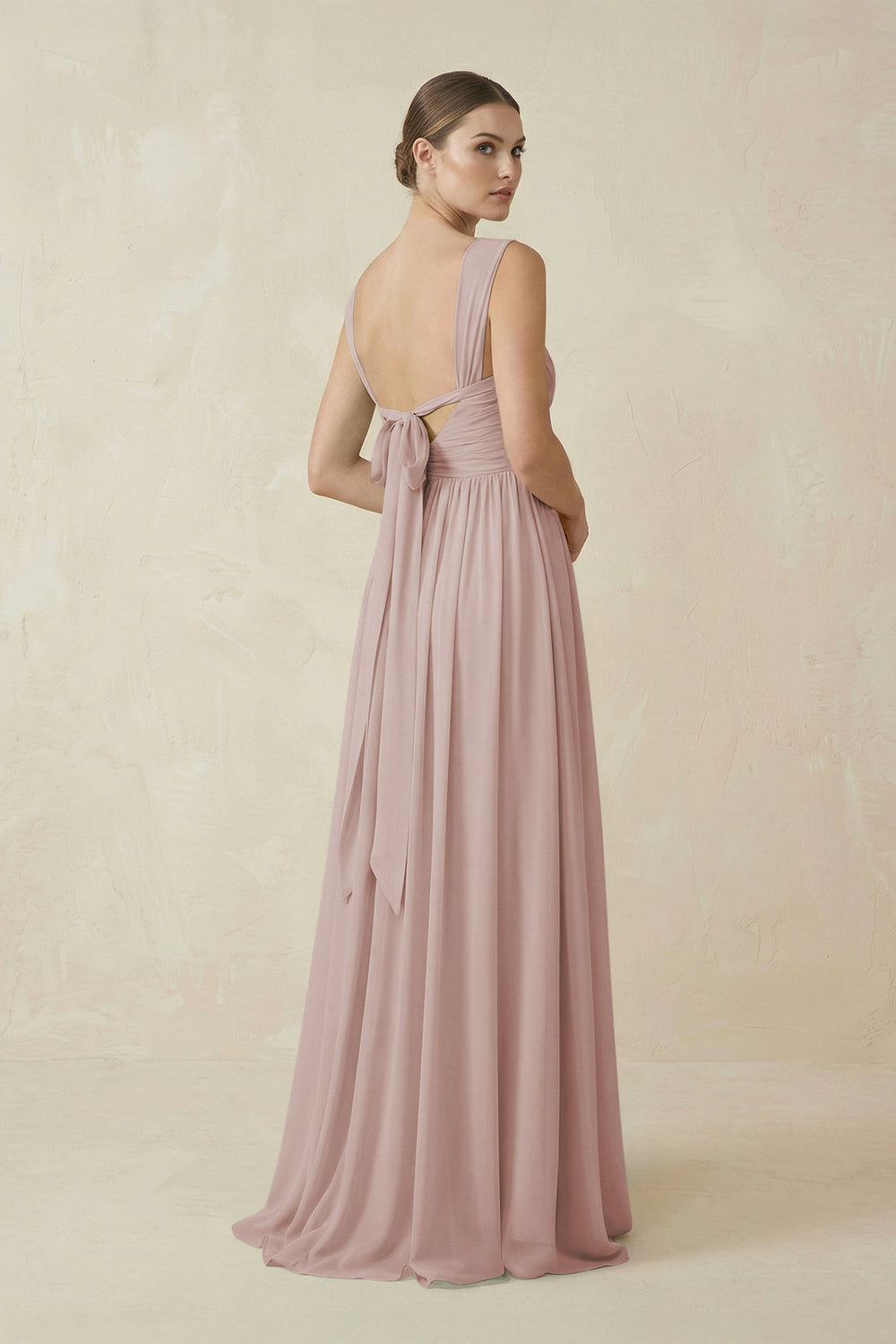 A-Line Pleated Chiffon Long Bridesmaid Dress in Toffee