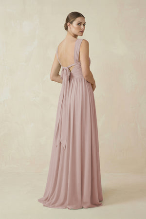 A-Line Pleated Chiffon Long Bridesmaid Dress in Toffee (2) | KISSBRIDAL