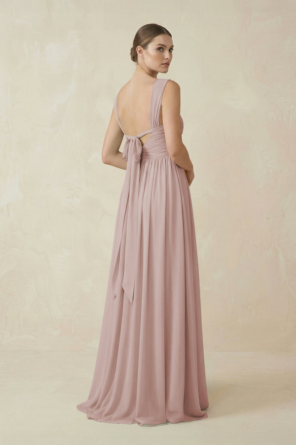 A-Line Pleated Chiffon Long Bridesmaid Dress in Toffee (2) | KISSBRIDAL