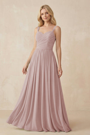 A - Line Pleated Chiffon Long Bridesmaid Dress in Toffee - SHE IS ME Bridesmaid Dresses