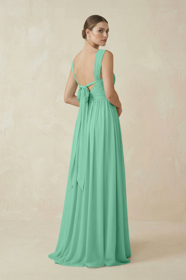 A - Line Pleated Chiffon Long Bridesmaid Dress in Turquoise - SHE IS ME Bridesmaid Dresses