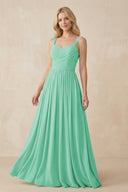 A - Line Pleated Chiffon Long Bridesmaid Dress in Turquoise - SHE IS ME Bridesmaid Dresses