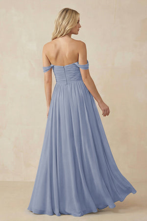 A - Line Pleated Chiffon Long Bridesmaid Dress in Twilight - SHE IS ME Bridesmaid Dresses