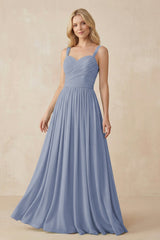 A - Line Pleated Chiffon Long Bridesmaid Dress in Twilight - KISS BRIDAL Bridesmaid Dresses