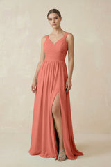 A - Line Pleated Chiffon Long Bridesmaid Dress in Wild Rose - KISS BRIDAL Bridesmaid Dresses