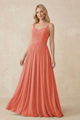 A - Line Pleated Chiffon Long Bridesmaid Dress in Wild Rose - KISS BRIDAL Bridesmaid Dresses