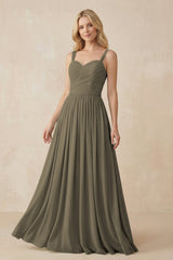 A - Line Pleated Chiffon Long Bridesmaid Dress in Willow Green - KISS BRIDAL Bridesmaid Dresses