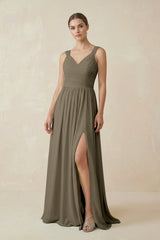 A - Line Pleated Chiffon Long Bridesmaid Dress in Willow Green - KISS BRIDAL Bridesmaid Dresses