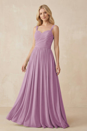 A - Line Pleated Chiffon Long Bridesmaid Dress in Wisteria - SHE IS ME Bridesmaid Dresses