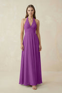 A-Line Pleated Chiffon V-Neck Bridesmaid Dress in Amethyst - SHE IS ME BRIDESMAID DRESSES