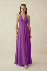 A-Line Pleated Chiffon V-Neck Bridesmaid Dress in Amethyst - KISS BRIDAL BRIDESMAID DRESSES