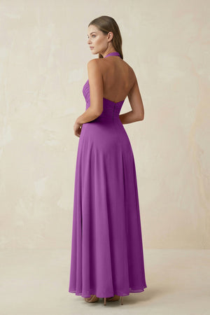 A-Line Pleated Chiffon V-Neck Bridesmaid Dress in Amethyst - SHE IS ME BRIDESMAID DRESSES