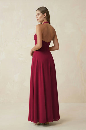 A-Line Pleated Chiffon V-Neck Bridesmaid Dress in Berry - SHE IS ME BRIDESMAID DRESSES