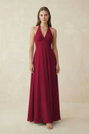 A-Line Pleated Chiffon V-Neck Bridesmaid Dress in Berry - SHE IS ME BRIDESMAID DRESSES