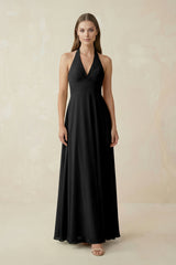 A-Line Pleated Chiffon V-Neck Bridesmaid Dress in Black - KISS BRIDAL BRIDESMAID DRESSES